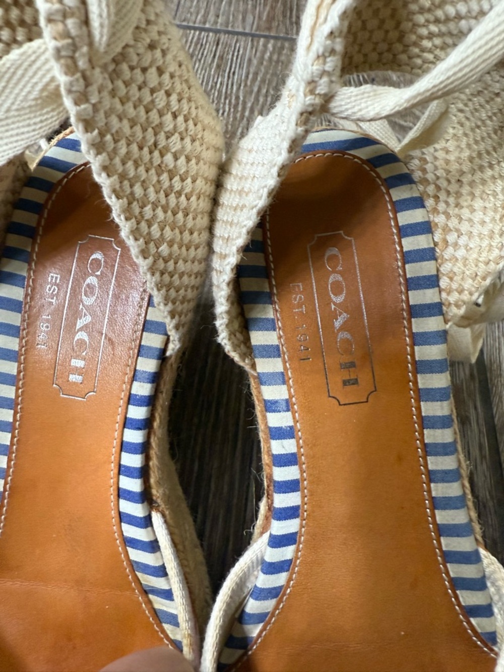 Vintage Coach Kerrie Patchwork Espadrille Wedge Sandals - size 7 - Picture 5 of 6